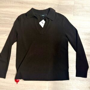 NWT THEORY Cashmere Slouchy Polo Brown, Size Large - 100% Cashmere, Soft